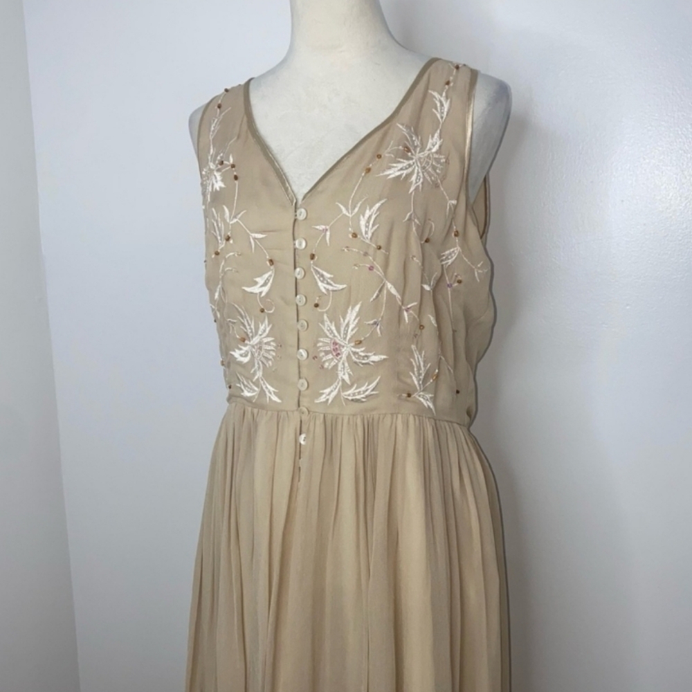 By Together Beaded Button Front Embroidered Floral Maxi Dress Size 16 NWT - Picture 5 of 10
